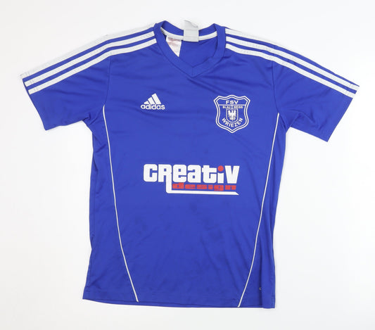 Additional front view of Adidas boys’ blue football jersey t-shirt, size 13-14