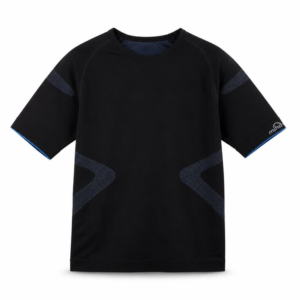 Front view of mindbodytec Men's Black Gym T-Shirt, Medium, Short Sleeve