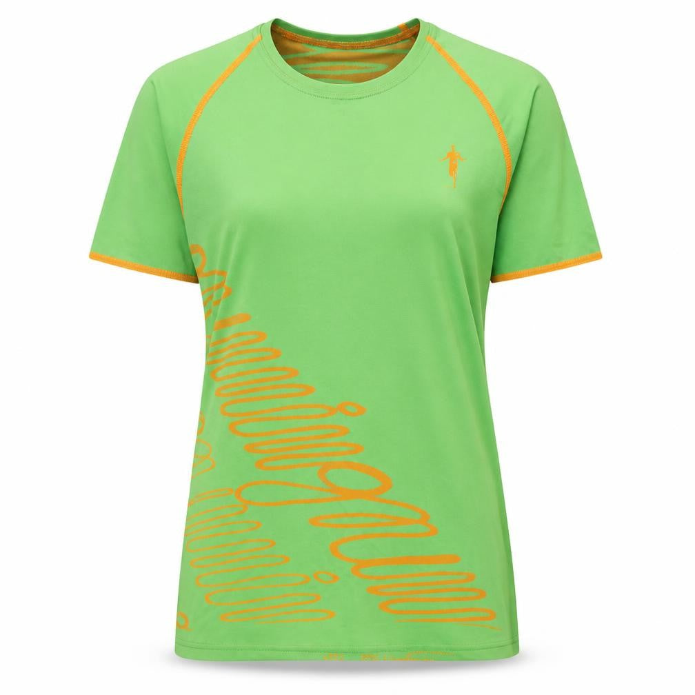 Front view of unisex green t-shirt, short sleeve, size 8, raglan style