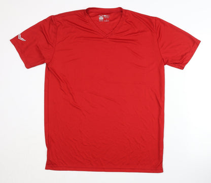Trigema Men's Red V-Neck Polyester T-Shirt