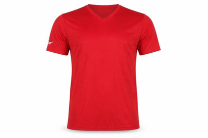Front view of Trigema Men's Red V-Neck Polyester T-Shirt