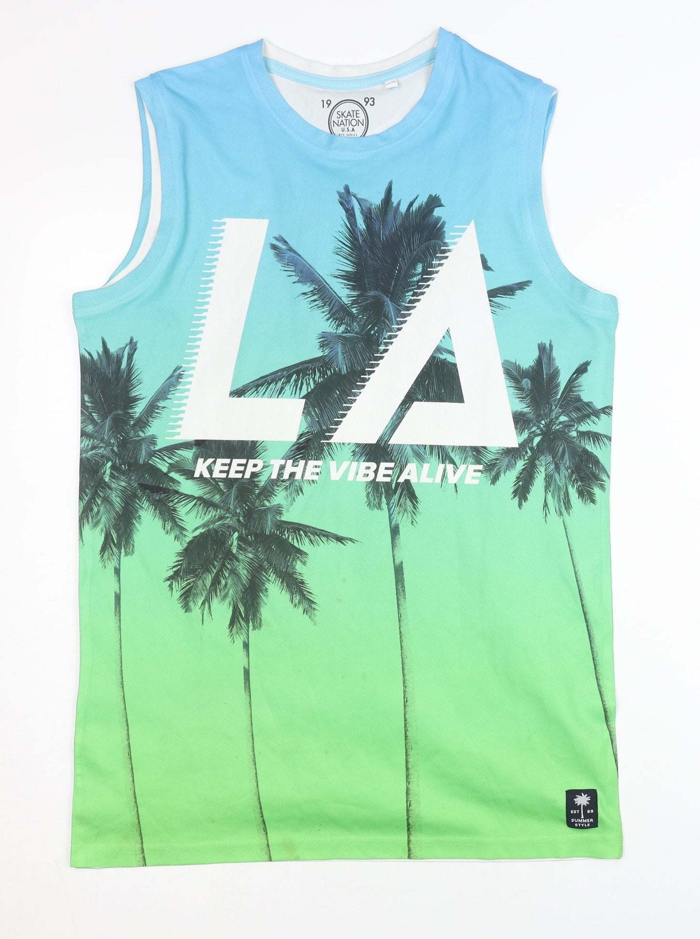 Skate Nation Boys Blue Green Sleeveless Tank Top