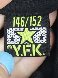 Y.F.K. Boys Black/White Jersey, 11-12 Years, Graphic Print