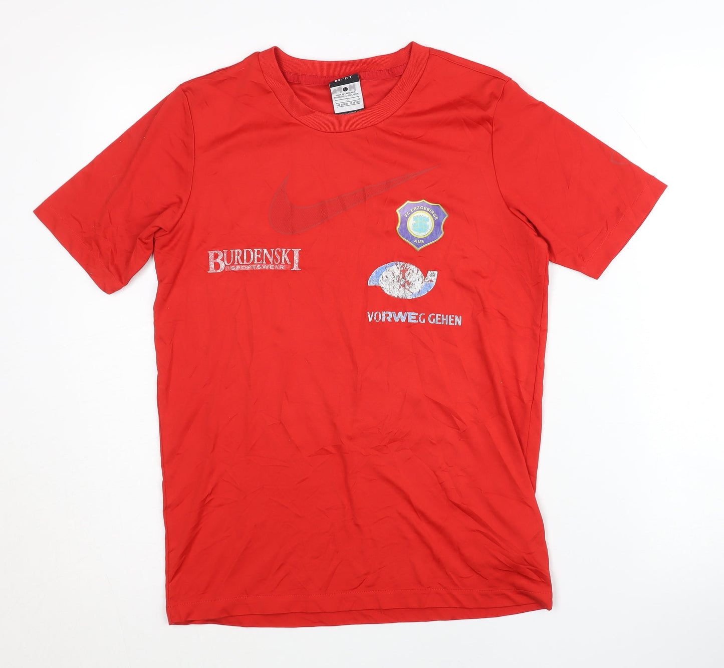 Nike Boys Red Football T-Shirt L Graphic Athletic Crew Neck