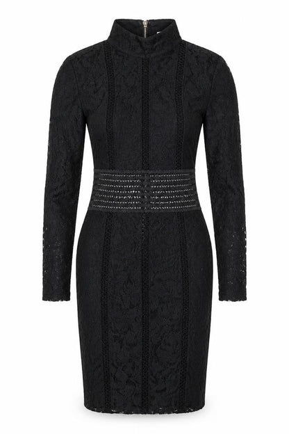 Front view of Rare London Women's Black, size 8, Bodycon Lace Dress