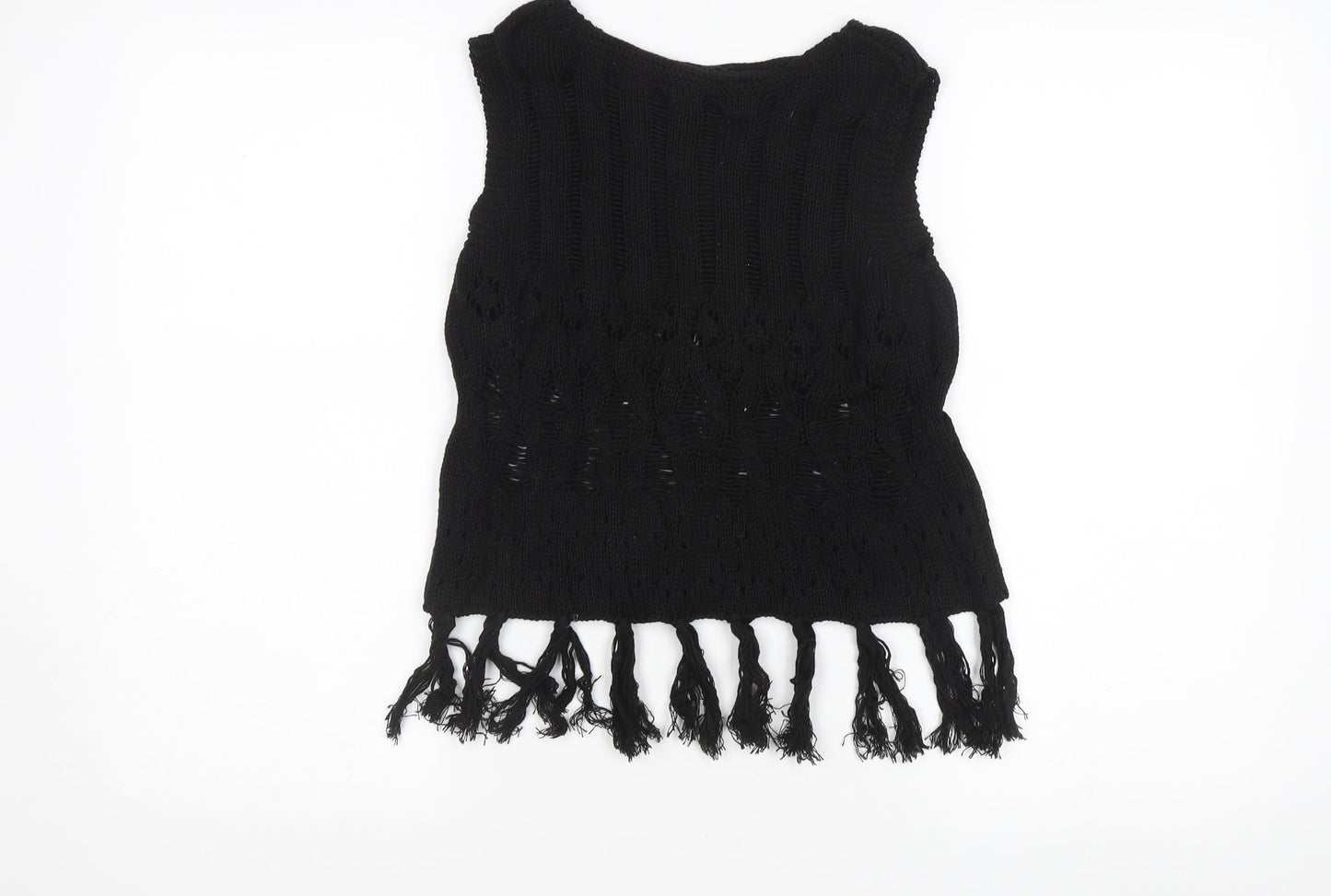 Boohoo Women's Black Fringe Vest - M - Casual Knit Style