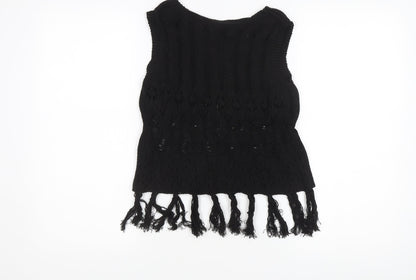 Boohoo Women's Black Fringe Vest - M - Casual Knit Style