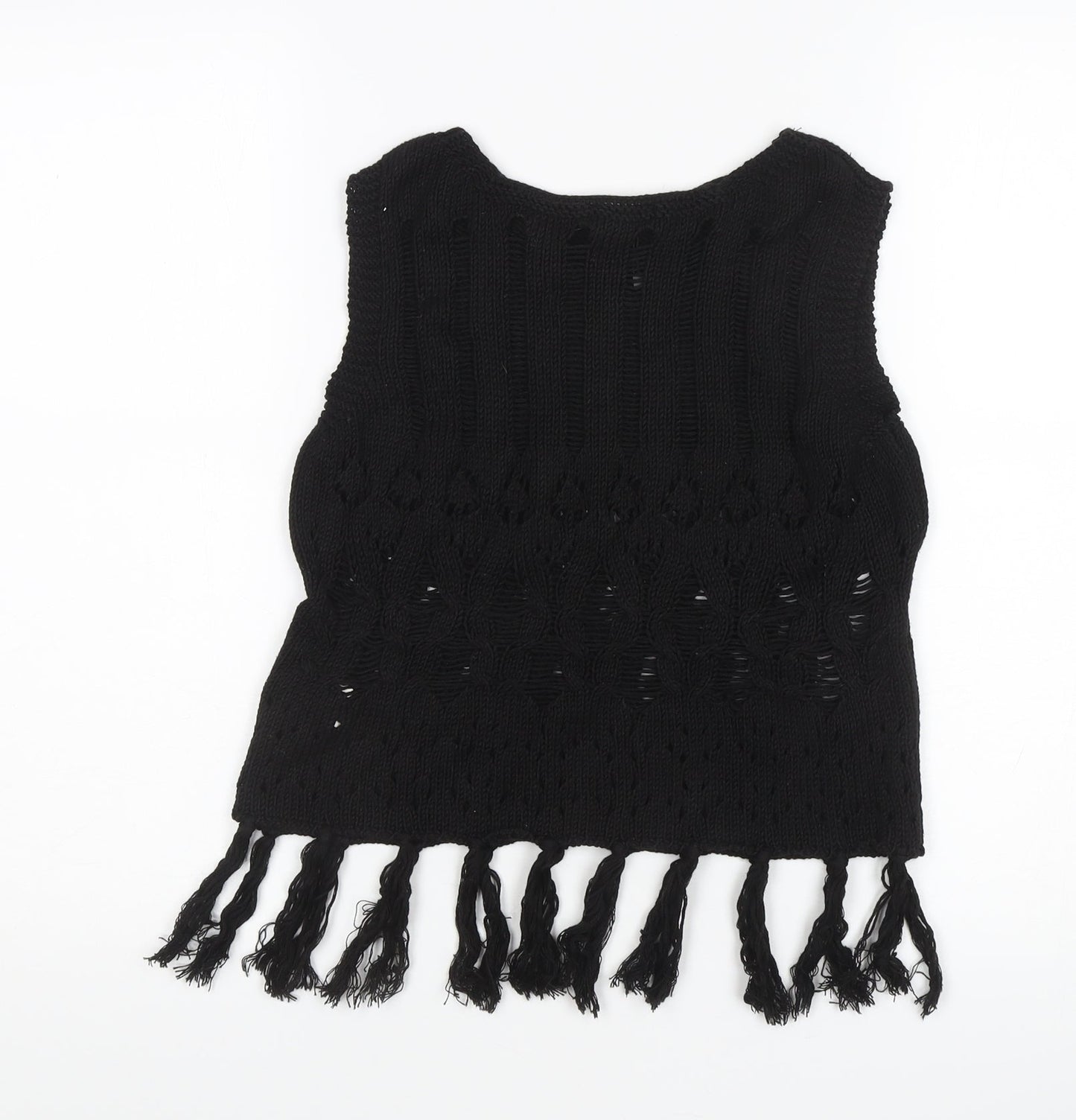 Boohoo Women's Black Fringe Vest - M - Casual Knit Style