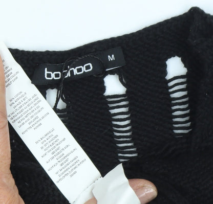 Boohoo Women's Black Fringe Vest - M - Casual Knit Style