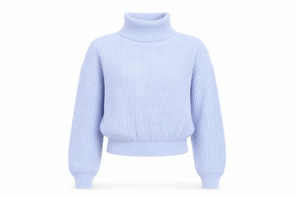 Front view of Boohoo Women's Blue Roll Neck Chunky Knit Jumper S