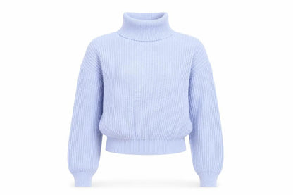 Front view of Boohoo Women's Blue Roll Neck Chunky Knit Jumper S