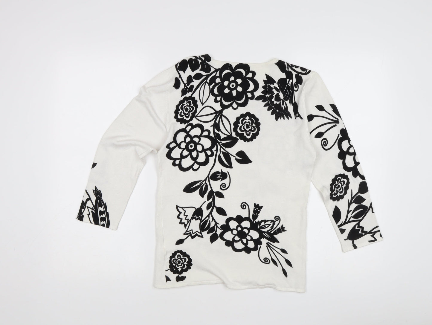 Tri Moda Women's White Floral Pullover Jumper M