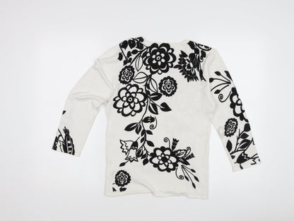 Tri Moda Women's White Floral Pullover Jumper M