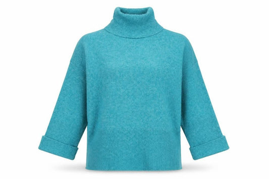 Front view of Klass Women's Blue Roll Neck jumper, size S