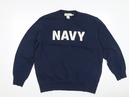 H&M Blue Pullover Logo Sweatshirt, Unisex Adult L