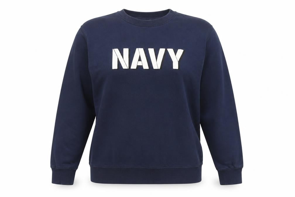 Front view of H&M Blue Pullover Logo Sweatshirt, unisex adult l
