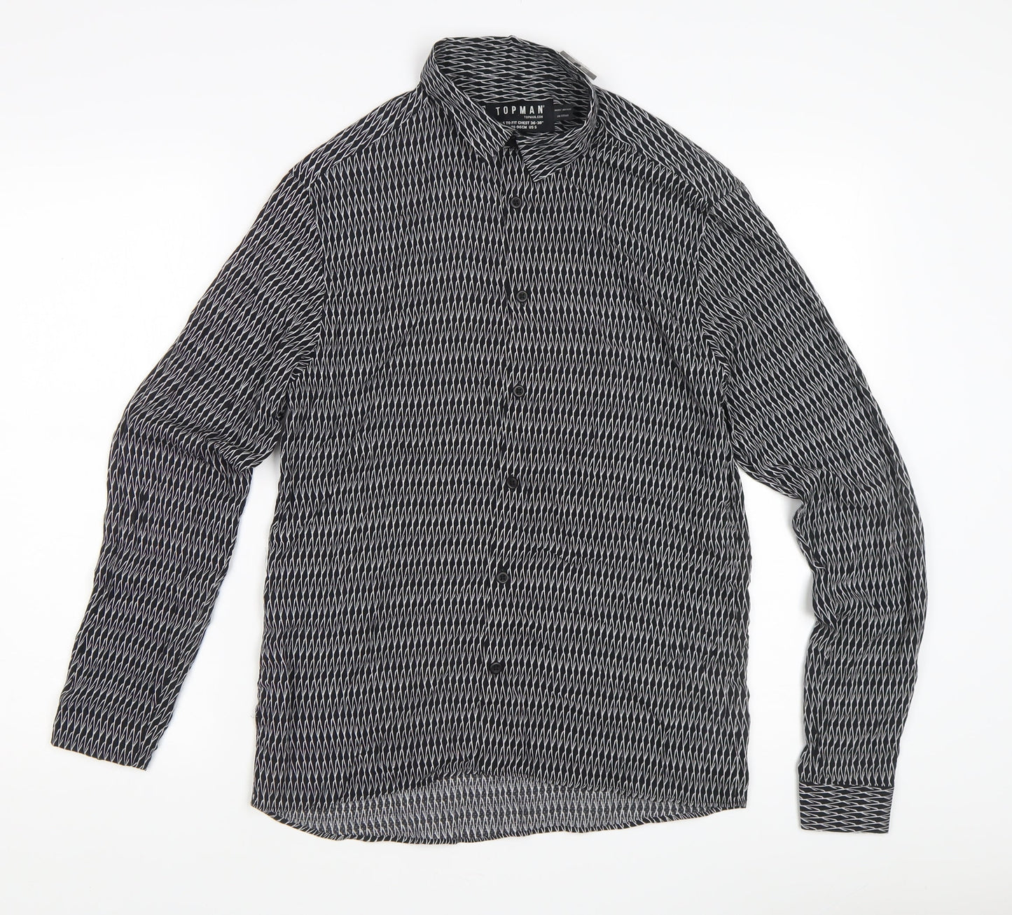 Topman Men's Black Geometric Long Sleeve Shirt Size S