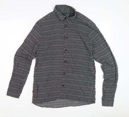 Topman Men's Black Geometric Long Sleeve Shirt Size S