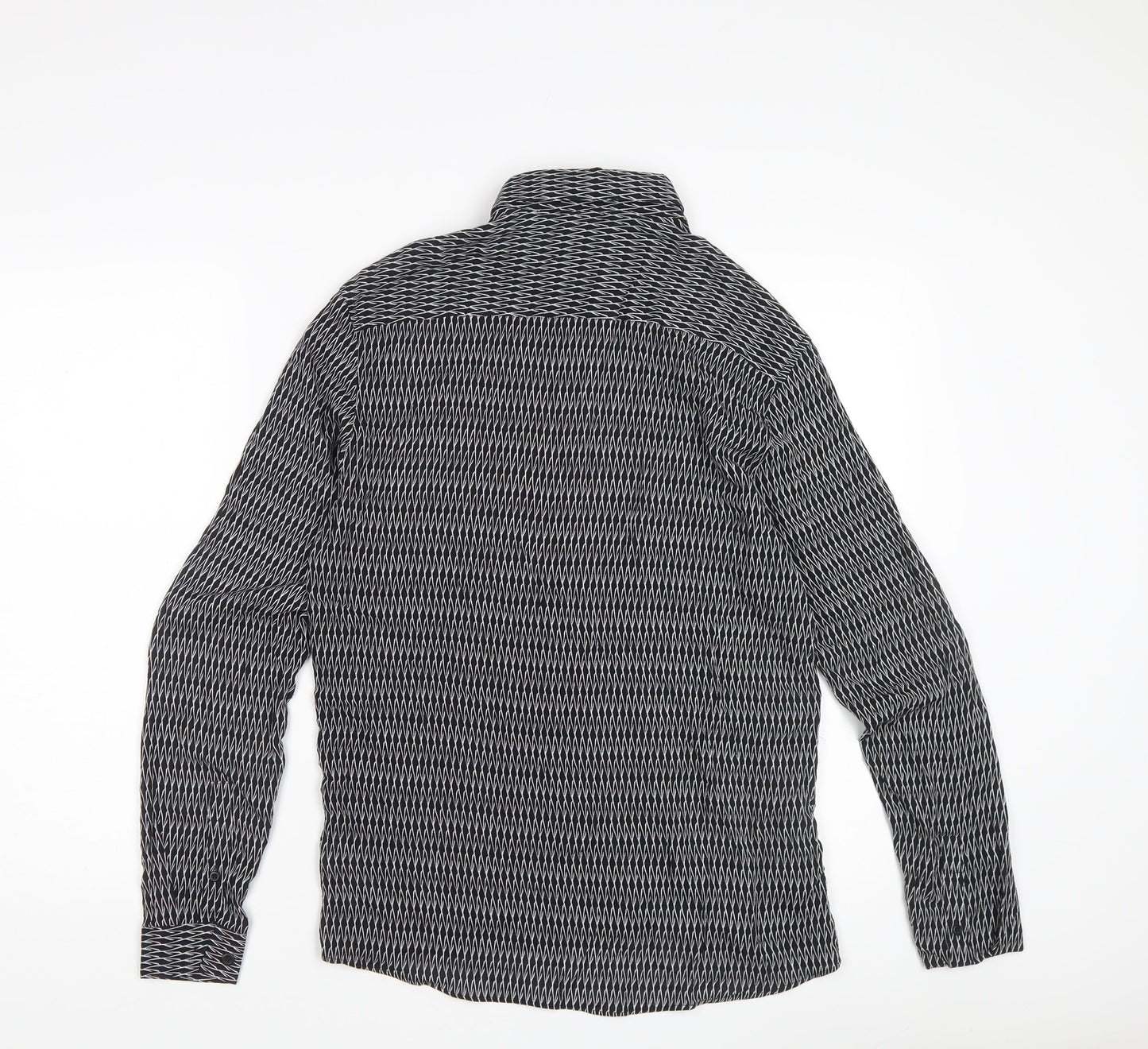 Topman Men's Black Geometric Long Sleeve Shirt Size S