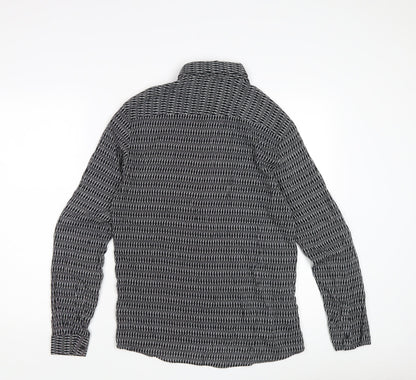 Topman Men's Black Geometric Long Sleeve Shirt Size S