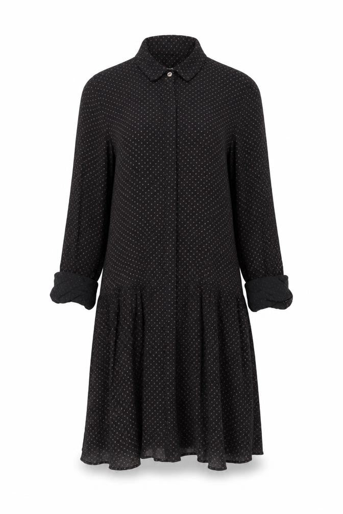 Front view of FatFace Women's Black Shirt Dress, size 6, Polka Dot