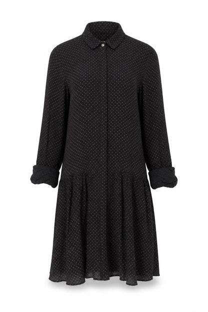 Front view of FatFace Women's Black Shirt Dress, size 6, Polka Dot