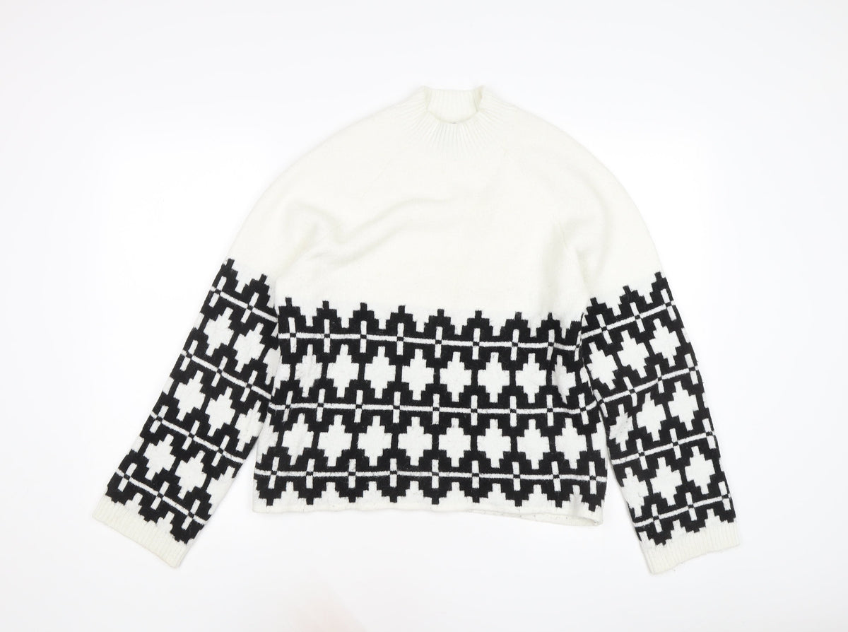 Divided Women's White Geometric Pullover Jumper, S