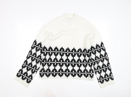 Divided Women's White Geometric Pullover Jumper, S