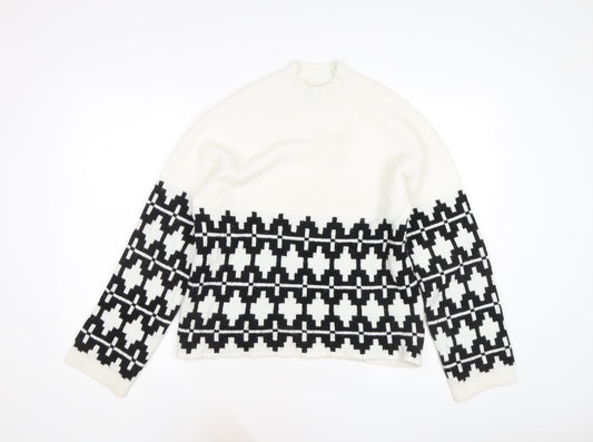 Divided Women's White Geometric Pullover Jumper, S