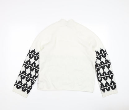 Divided Women's White Geometric Pullover Jumper, S