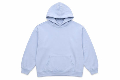 Front view of New Look unisex blue pullover hoodie, l