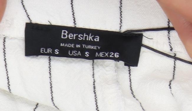 Bershka Women's White Striped Paperbag Shorts - Size 8