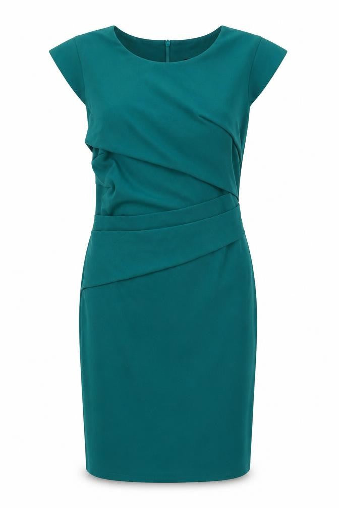 Front view of Topshop Women's Green Sheath Dress, size 8, Elegant Workwear