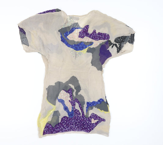 AllSaints Women's Beige Sequin Silk Blouse UK 8