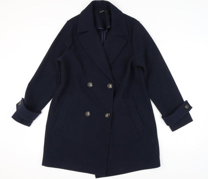 F&F Women's Blue Wool Pea Coat, Size M, Mid-Length
