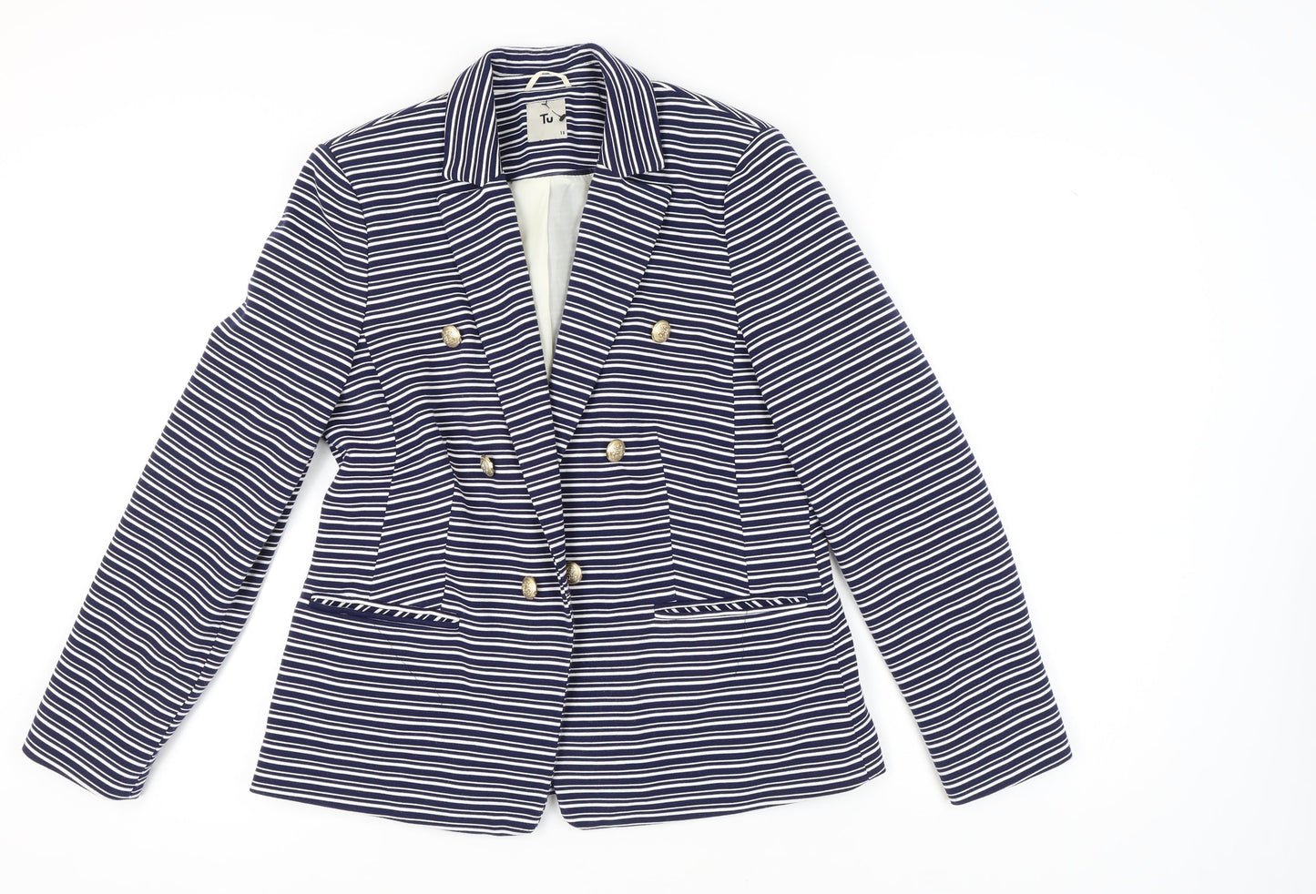 Tu Women's Blue Striped Double-Breasted Blazer