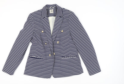 Tu Women's Blue Striped Double-Breasted Blazer