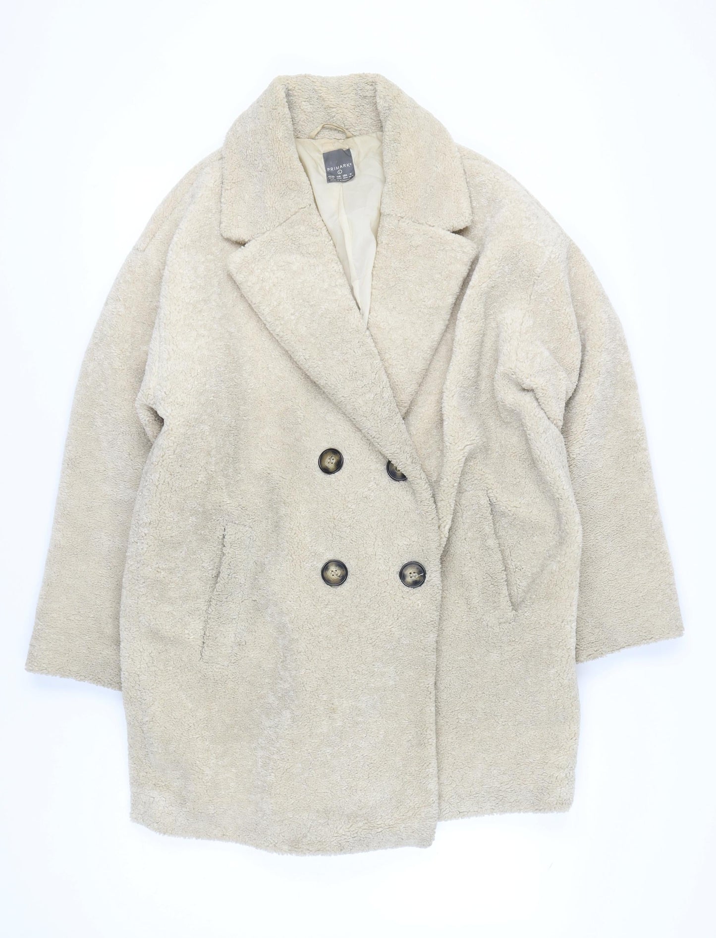 Primark Women's Beige Long Overcoat Size L