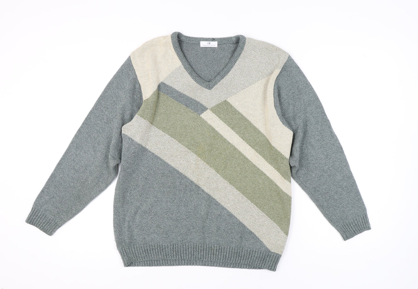 Essentials Men's Multicoloured V-Neck Pullover, Small