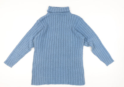 Ramie Cotton Collection Women's Blue Cable-Knit Pullover