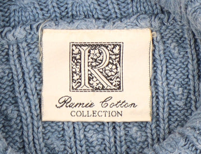 Ramie Cotton Collection Women's Blue Cable-Knit Pullover