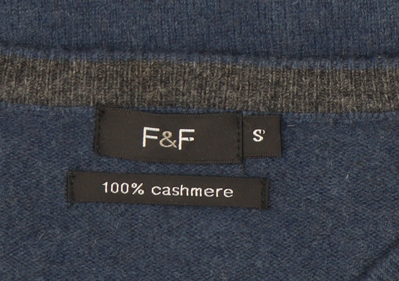 F&F Men's Blue Cashmere Argyle V-Neck Jumper S