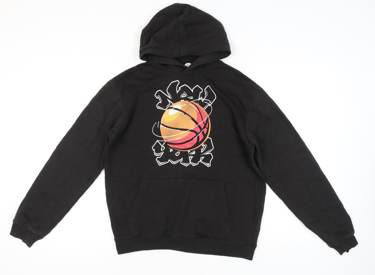 H&M Boys Black Pullover Hoodie Basketball Graphic 14 Plus