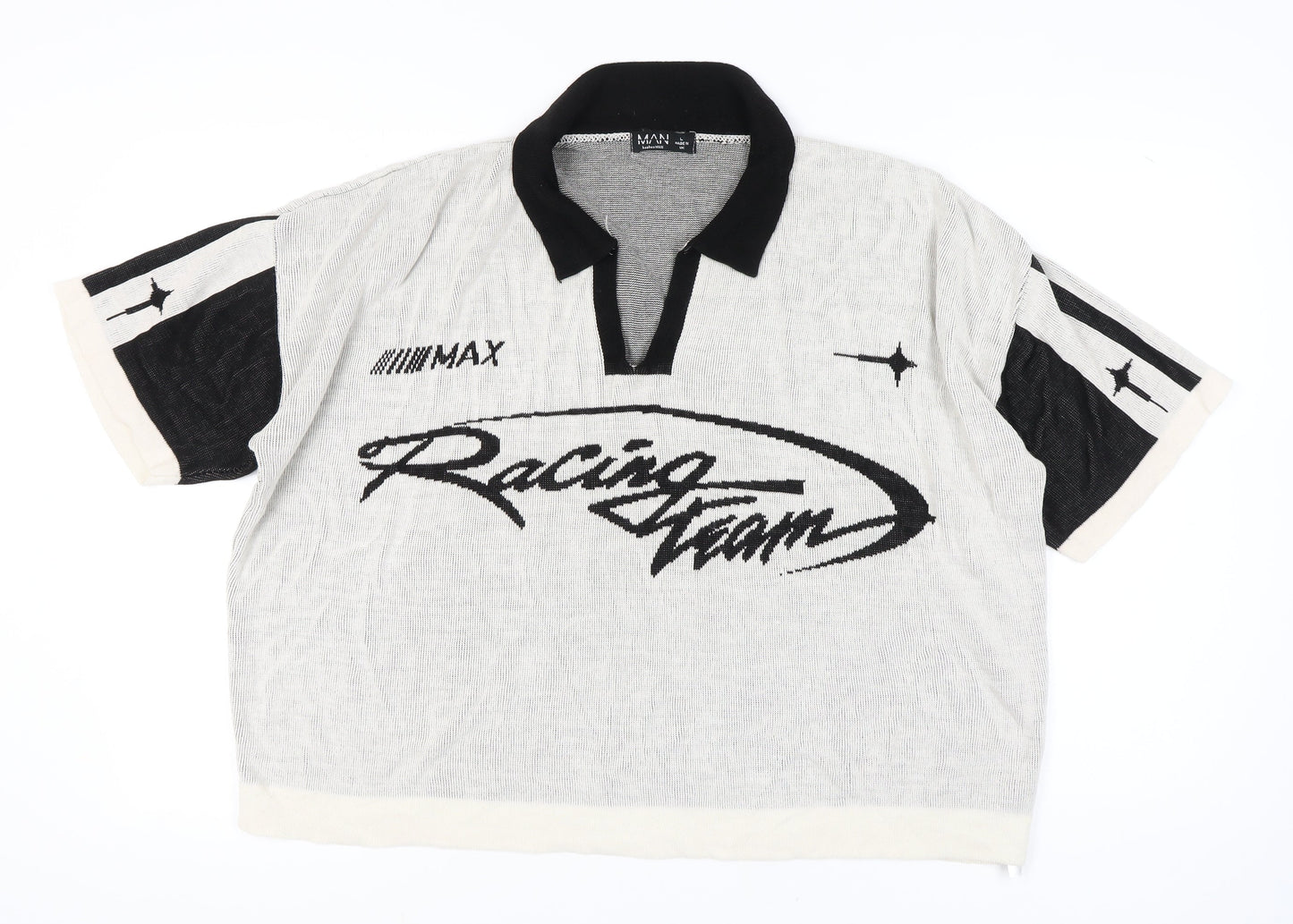 boohooMAN Men's Black L Racing Collared Jumper