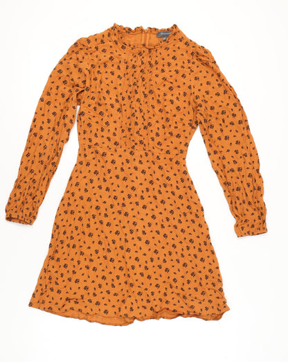 Primark Women Orange Floral Dress Size 10 Long Sleeve