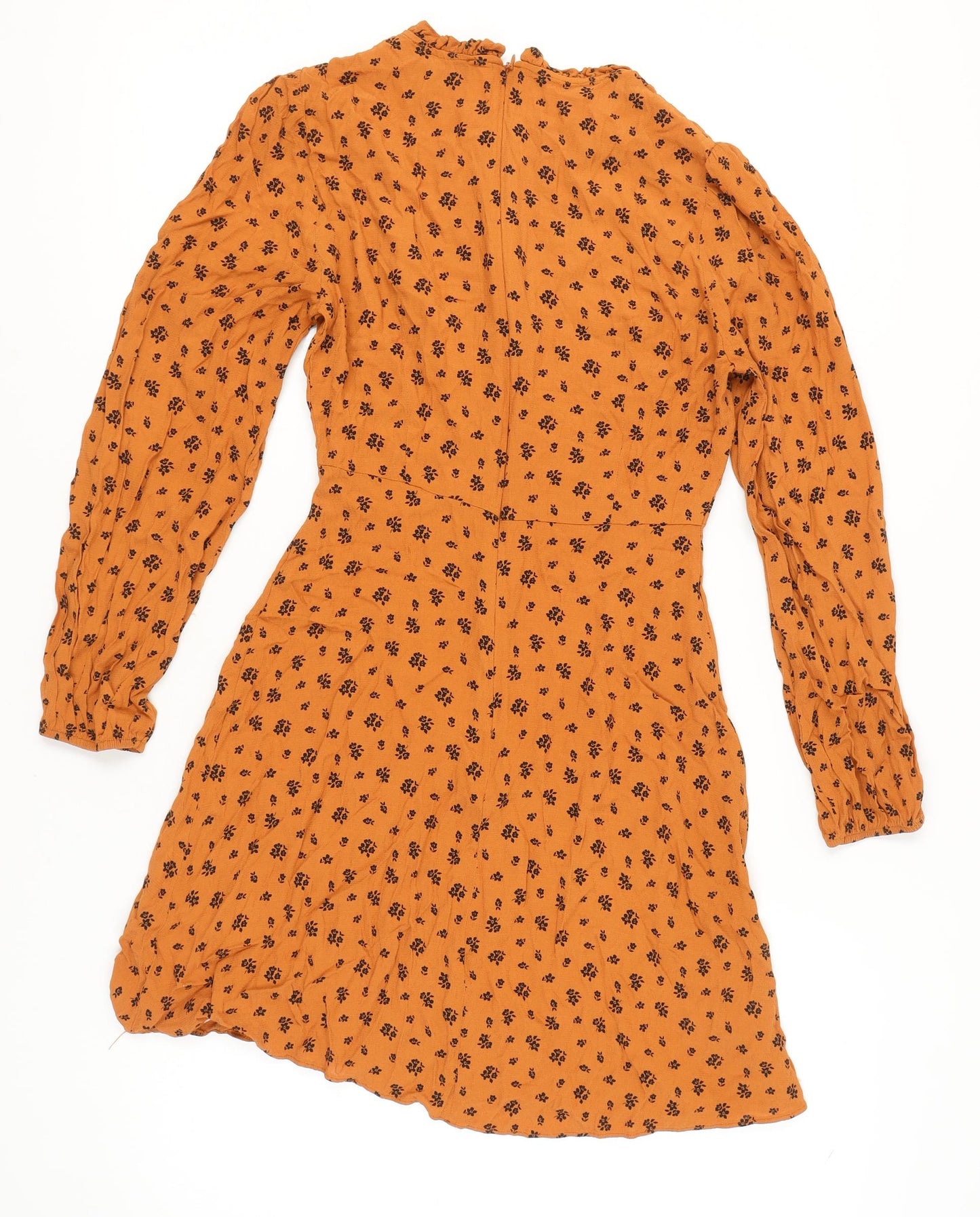 Primark Women Orange Floral Dress Size 10 Long Sleeve