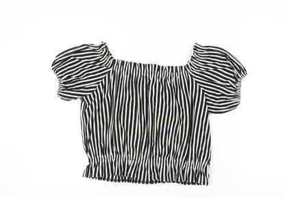 Womens UK Size 14 H&M Black Cropped Blouse