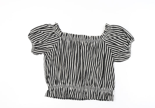 Womens UK Size 14 H&M Black Cropped Blouse