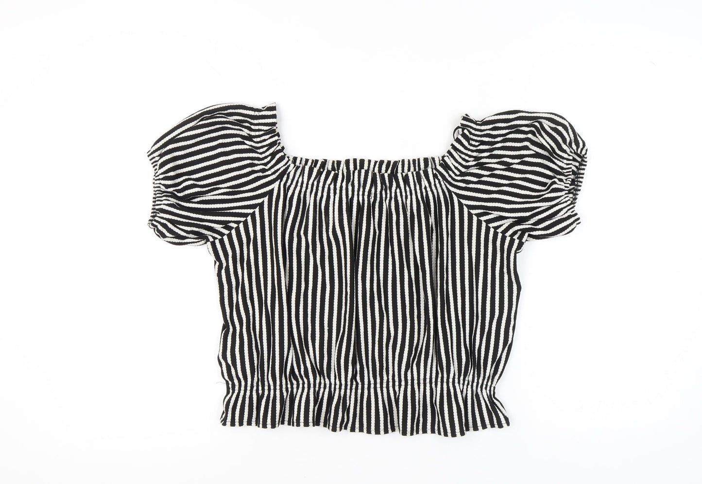 Womens UK Size 14 H&M Black Cropped Blouse