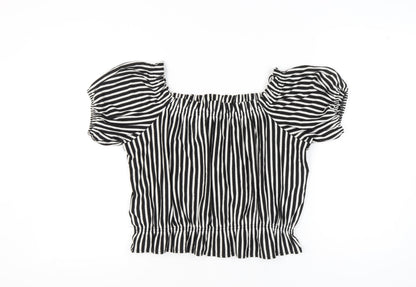 Womens UK Size 14 H&M Black Cropped Blouse